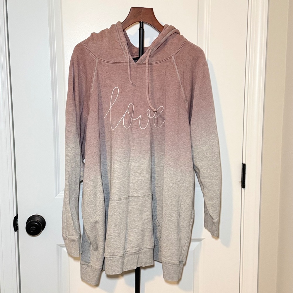 Torrid Womens Pink Grey Ombre Love Embroidered Fleece Hoodie Size 5X